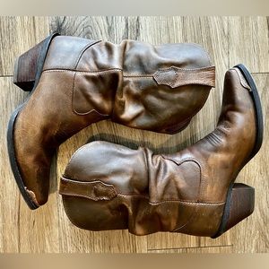 Crush by  Women’s Brown Sultry Slouch Distressed Leather Cowgirl Boots, 7.5